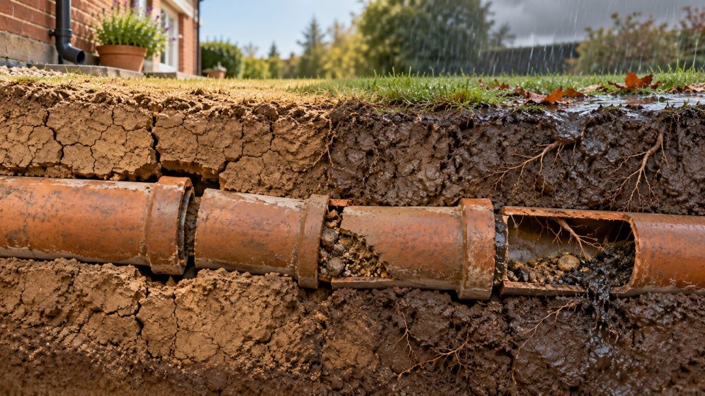 shifting clay leads to pipe movement and damage