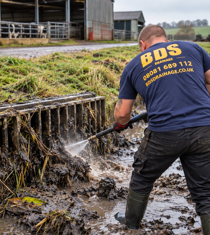 Farm drain cleaning and blockage removal