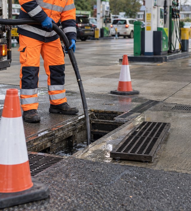 Planned petrol station drain maintenance